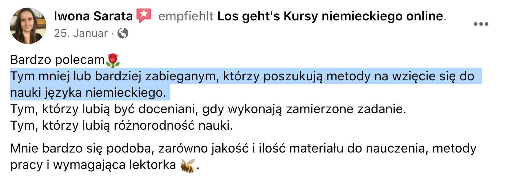 Opinia kursantki